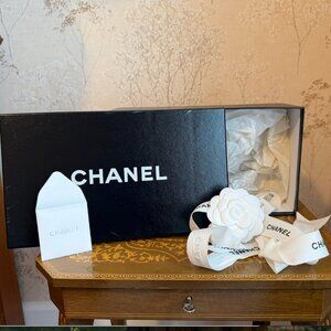 Authentic Chanel shoes Box with Tissue Paper, Ribbon and white camellia
